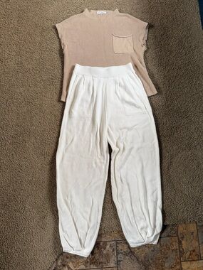 Women's Cream Knit Jogger Pants set